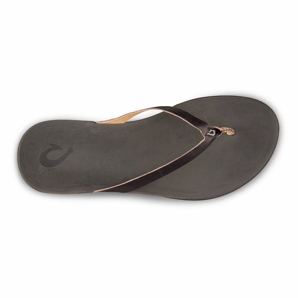 Olukai Women's Hoopio Leather Flip Flop - Onyx / Black US426-837